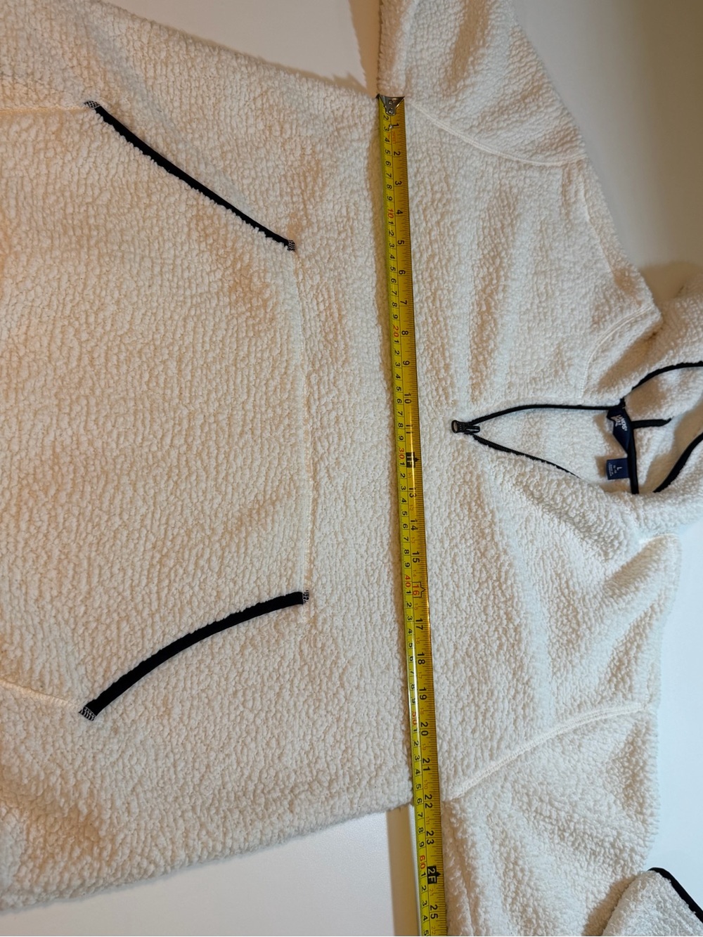 Lands End Cozy Sherpa Fleece Hoodie Ivory Cream Half Zip Pullover Contrast Trim - Picture 7 of 10